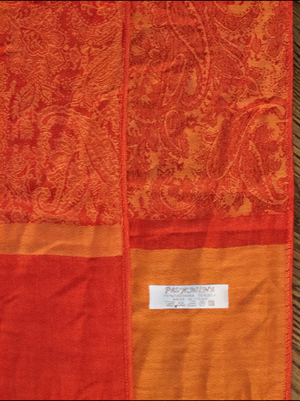 Y2K Vintage Pashmina Silk Shawl Wrap Reversible Two-Tone Orange Red NWOT 72x28